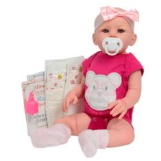 Imagem de Boneca Bebê Reborn Menina Recém Nascida 48cm Roupa Ursinho - Cegonha R