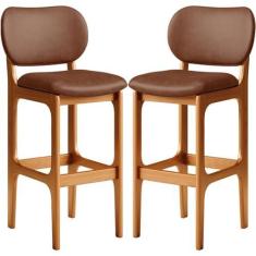 Imagem de Kit 02 Banquetas Alta Para Cozinha Madeira Fixa Betta L02 Imbuia Couríssimo Marrom - Lyam Decor