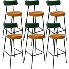 Imagem de Kit 6 Banquetas Alta Cozinha Sala De Jantar Milão L02 Facto Verde Couríssimo Whisky - Lyam Decor