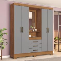 Imagem de Guarda Roupa Casal 4 Portas Com Espelho 3 Gavetas Ryan Casa 812 Nature Com Cinza
