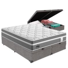 Imagem de Cama Box Baú Queen E Colchão Molas Ensacadas Berlim Probel - Cinza