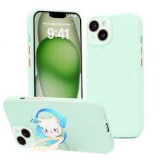 Imagem de Danzel Capa para iPhone 15 com suporte de anel, suporte de anel giratório de 360°, capa de telefone projetada de silicone líquido forro de microfibra interno, protetor de lente de câmera feminina e