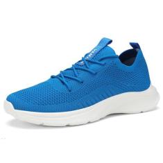 Imagem de VAMJAM Tênis de corrida masculino, moderno, leve, respirável, tricotado, cadarço, malha, caminhada, treino, casual, esportivo, Azul022, 39