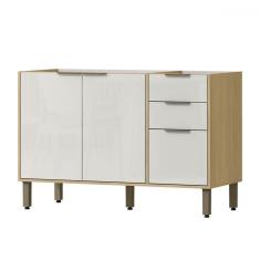 Imagem de Balcão de Cozinha para Pia 120 Cm Glória 3 Portas 2 Gavetas Castanho/Off White - Mx Móveis