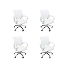 Imagem de Kit 4 Cadeiras de Escritório Begonia Mesh Ergonômica Branco