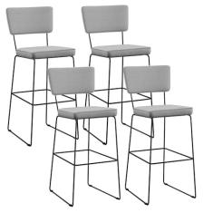 Imagem de Kit 04 Banquetas Alta Para Cozinha Sala De Jantar Base Aço Fixa Allana L02 Linho Cinza - Lyam Decor