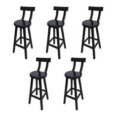 Imagem de Kit 5 Banqueta Alta de Madeira com Encosto Girafa Preto