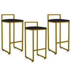 Imagem de Kit 03 Banquetas Altas Cozinha Hanna L02 Dourado Preto