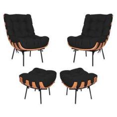 Imagem de Kit 02 Poltronas E 02 Puffs Costela Base Fixa Corano 