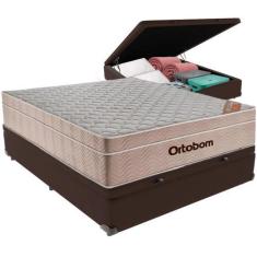 Imagem de Cama Box Baú Marrom e Colchão Airtech SpringPocket Molas Ensacadas Cas