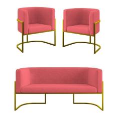 Imagem de Kit 2 Poltronas Sofá 2 Lugares Para Recepção Balaqui Rosa