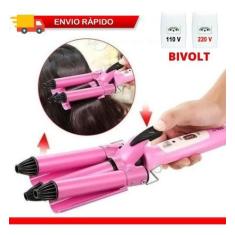 Imagem de Chapinha Modelador Cabelo Cerâmica Tri-Onda Ondulador Bivolt - Junjun