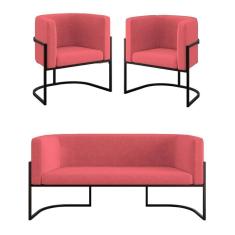 Imagem de Kit2 Poltronas Sofá 2 Lugares Para Recepção Balaqui Rosa