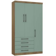 Imagem de Guarda Roupa Modulado 132cm 3 Portas E 4 Gavetas Paris Luciane Móveis Avelã Pf Com Verde Pf
