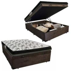 Imagem de Cama Baú Casal Suede + Colchão Ortobom Iso Dupla Face 60X138X188, Marr