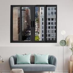 Imagem de Janela Vitrô de Alumínio 4 Folhas Preto 120 x 120cm Linha 25 Esquadrias Bergame Preto
