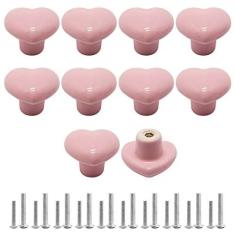 Imagem de SWZHAI Puxadores de armário de cerâmica rosa, puxadores de gaveta em forma de coração, puxadores de armário de cozinha, puxadores decorativos de porta de armário para armário de móveis (rosa claro)