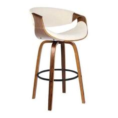 Imagem de Banqueta com Apoio e Base de Madeira Nicole Rivatti Creme