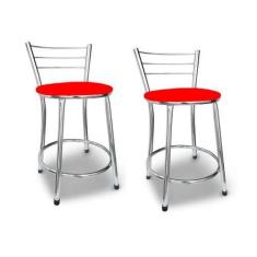 Imagem de Kit 2 Banco Banquetas Baixa Cromada C/ Encosto - Moveraço, Cromado, As