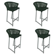 Imagem de Kit 4 Banquetas Reis em Corda Náutica e Base em Alumínio Cinza para Área Gourmet  Verde Musgo