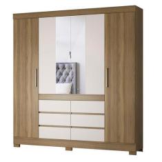 Imagem de Guarda Roupa Casal Cádis 4 Portas Amêndola/Off White Com Espelho - Dem