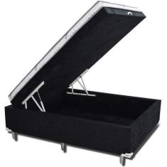 Imagem de Cama Box Casal Baú Conjugada Suede Preto - Aloa