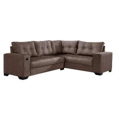 Imagem de Sofá de Canto 5 Lugares Dijon com Entrada USB Suede Marrom