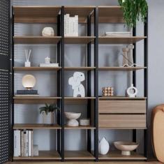 Imagem de Estante Para Livros Modular 3 Peças Com 2 Gavetas E 14 Nichos Easy - P