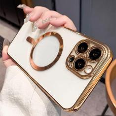 Imagem de Moda chapeamento magnético para capa de carregador sem fio para iphone 14 13 12 11 pro xs max x xr 7 8 plus capa transparente de silicone, ouro, para iphone 8 plus