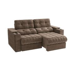 Imagem de sofá 3 lugares retrátil e reclinável premier molas veludo marrom 231 cm