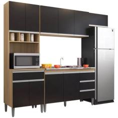 Imagem de Cozinha Completa Modulada 4 Peças Andréia 240 Cm Amendoa Preto Ajl Móv