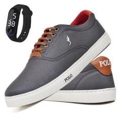 Imagem de Kit Tênis Casual Masculino Lona + Relógio Digital - Polo Blu, 46, Cinz