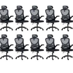 Imagem de Kit 10 Cadeiras para Escritório Presidente Office Columbus com Tela Mesh Preto