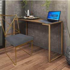 Imagem de Kit Escritório Clark Cadeira e Mesa Industrial Ferro Dourado Tampo MDF Ambar Corino Cinza - Ahz Móveis