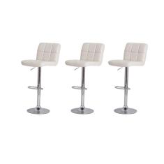 Imagem de Kit 3 Banquetas Estofada Gomos Branca Base Giratória Cromada