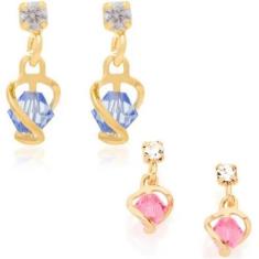Imagem de Brincos De Ouro 18K Femininos Zircônia Cristal Infantil Rommanel Pendu