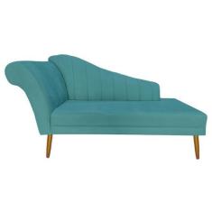 Imagem de Recamier Divã Pés Palito Para Sala Cecilia 1.60cm Veludo Azul Turquesa