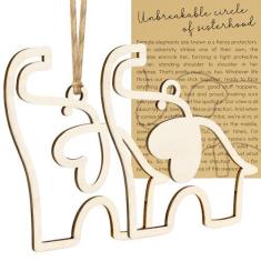 Imagem de Enfeite de elefante da amizade, enfeite de Natal de madeira com história | Ornamento de elefante de irmandade para tribo feminina, presentes de amizade para melhores amigas e irmãs, ornamento para