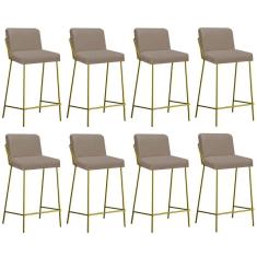 Imagem de Kit 08 Banqueta Alta Com Encosto Drika Industrial Cozinha Bistrô Ferro Dourado Sintético Bege - Ahazzo Móveis