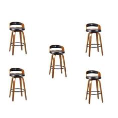Imagem de Kit 5 Banqueta para Cozinha Alta Giratória Madeira Roma - Rivatti
