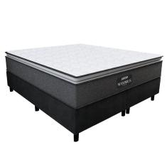 Imagem de Cama Box Casal King Gazin Colchão Molas Ensacadas 193x203x66cm Cinza-preto Cinza-bran