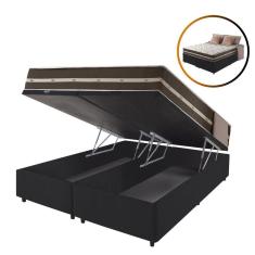 Imagem de Cama Box Queen Baú Preto + Colchão Molas Ensacadas Las Vegas