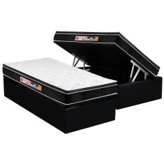 Imagem de Cama Box Baú Solteiro: Colchão Espuma D33 Castor Black e White Air Euro Pillow + Base CRC Courano Black(88x188)