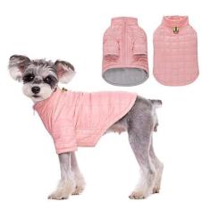 Imagem de Casaco quente de inverno para cães pequenos, colete de lã resistente à água, macacão de neve acolchoado à prova de chuva de gola alta, roupas leves para cães à prova de vento com zíper e anel D, jaqueta puffer para cachorro