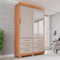 Imagem de Guarda Roupa com Pés e Espelho 2 Portas 6 Gavetas Luana