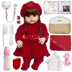 Imagem de Boneca Bebe Reborn Vestido Vermelho Olho Castanho Princesa