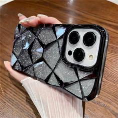 Imagem de Capa macia de silicone luxuosa com borda colorida gradiente e glitter para iPhone 14 Pro Max 15 13 12 11 Capa traseira transparente, preta, para iPhone 13 ProMax