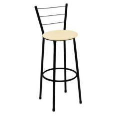 Imagem de Banqueta Alta Preta Com Encosto Assento Bege Jaddi