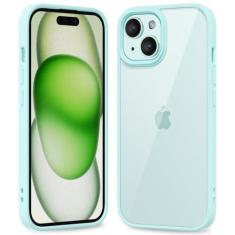 Imagem de oakxco Capa fina e fina transparente para iPhone 15/14/13, capa rígida híbrida transparente de plástico e borracha de silicone macio, capa protetora leve acrílica não amarela para mulheres, verde