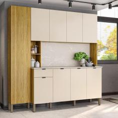 Imagem de Armario De Cozinha Compacta 9 Portas 1 Gaveta Pulse - Freijó/vanilla/riscatto Freijó Freijó/vanilla/riscatto Freijó